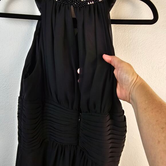 Eliza J Cocktail Dress 10 Black Chiffon Embellished Neck Elegant Feminine Event - Picture 6 of 16